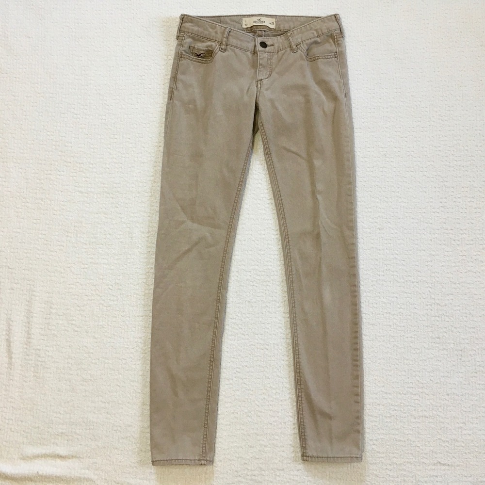 Hollister Skinny‎ Low Rise Khaki Pants Size 1 W25 Stretch Indie Preppy Academia